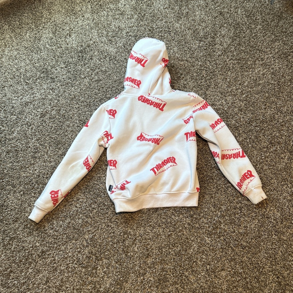 White Thrasher Hoodie With Red Text - Picture 4 of 5